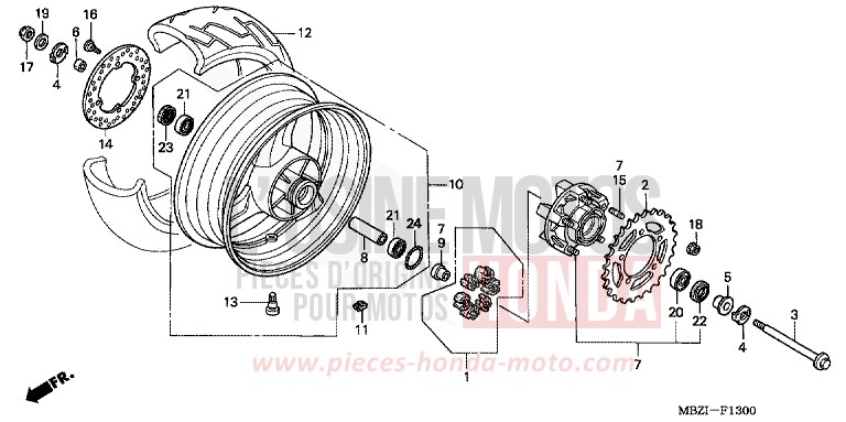 HINTERRAD von Hornet S FORCE SILVER METALLIC (NH411) von 2002